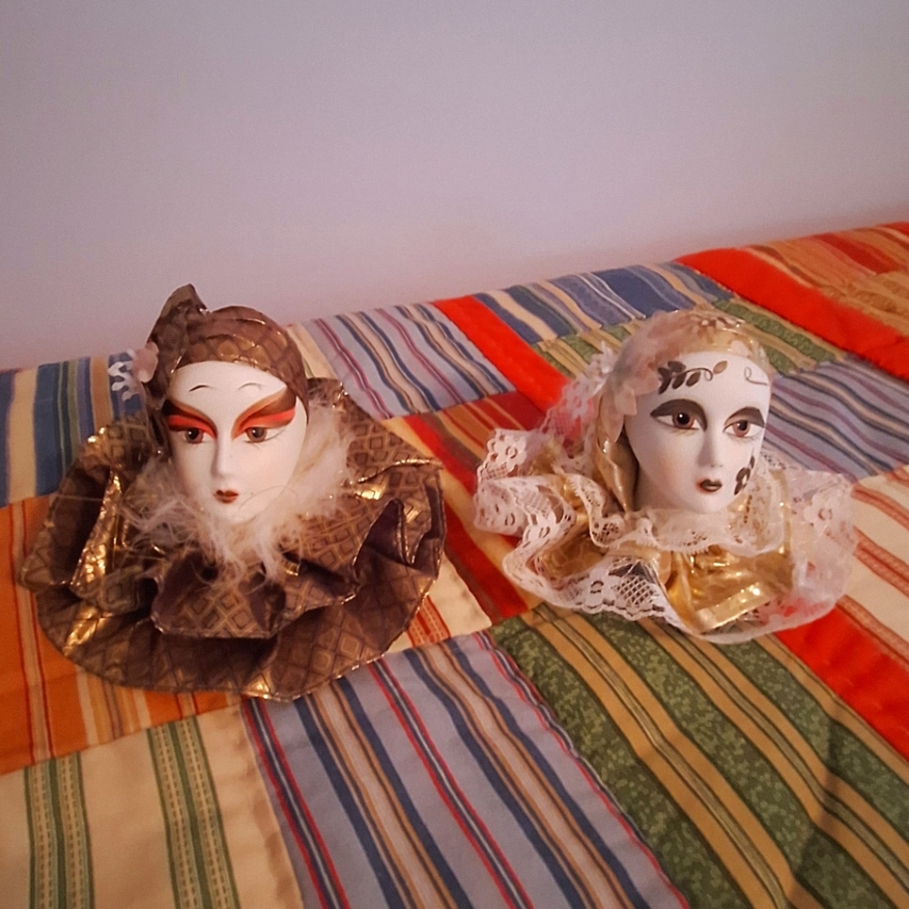 Lot Of 2 Elegant Decorative Masks with Gold and Lace